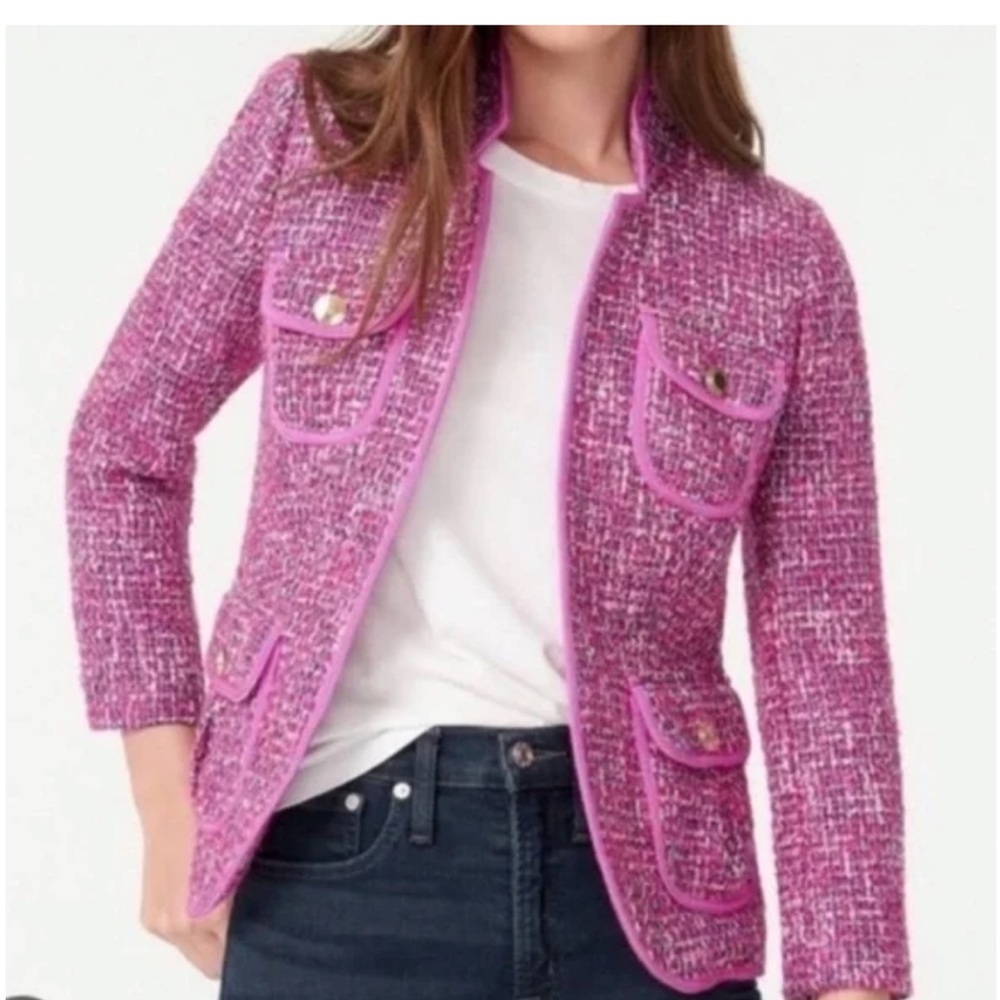 J. Crew Autumn Tweed Pink Bouclé Chanel style Blazer NWT